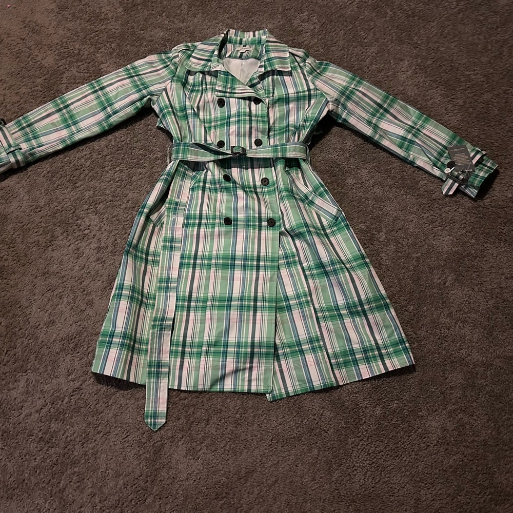 On 34th Plaid Double Breasted Trench Coat